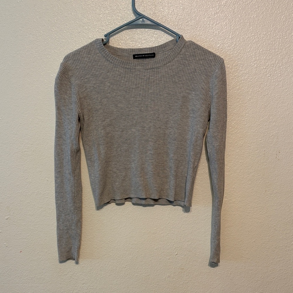Brandy Melville‎ Gray Ribbed Long Sleeve Tee